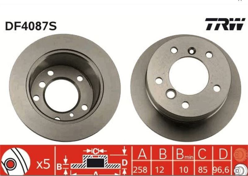 FREN DİSKİ ARKA TAKIM (DF4087)DOLU 5 DELIK VW LT28-35-46 SPRINTER 2.3-2.5 TDI-2.8 TDI 1996>2006