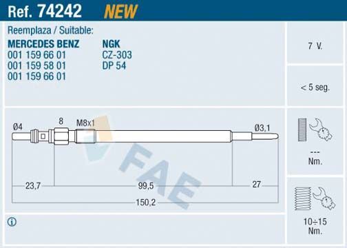 KIZDIRMA BUJİSİ (BOSCH 0 250 603 024) 651.911-651.913-651.912-642.855 MERCEDES SPRINTER-VITO-VIANO R M G E SERISI 2004>